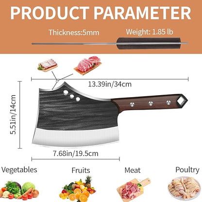 7.68" Meat Cleaver Knife for Meat Bone Cutting,Full Tang Japanese Chef Chopping Knife,Heavy Duty Butcher Axe Bone Breaker, Hand Forged Chopper for Kitchen,Gifts for Men