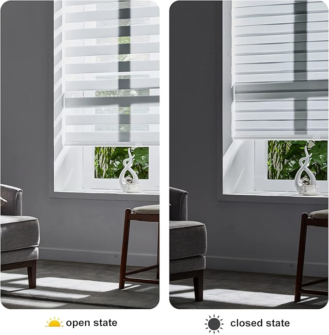 Persilux Cordless Zebra Blinds for Windows, Light Filtering Roller Shades for Windows (20" W x 64" H, White) Light Control for Day and Night, Light Filtering Sheer Shades for Home, Office, Bedroom