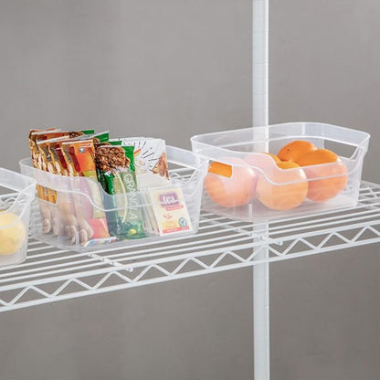 Sterilite 9.5 x 6.5 x 4 Inch Small Open Scoop Front Clear Storage Bin with Comfortable Carry Through Handles for Household Organization (48 Pack)