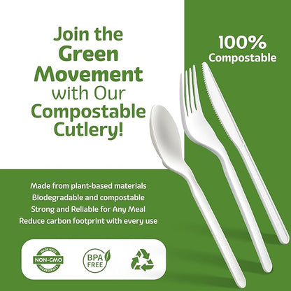 100% Compostable PLA Combo Cutlery Set Disposable Plastic Forks Spoons Knives 400 Pcs Biodegradable Utensils