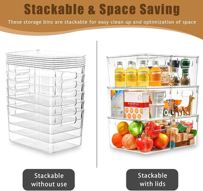 12 Pack Clear Storage Bins with Lids, 7 Quart Stackable Storage Boxes for Storage and Organization, Plastic Storage Containers with Lids, Plastic Bins with Handles for Office, Bedroom, Study Room