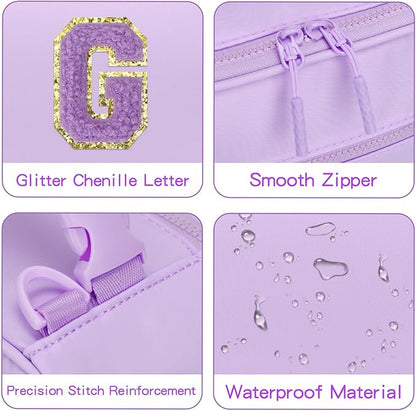 Initial Insulated Lunch Bag for Girls Kids, Back to School Gift, Reusable Leak-proof Lunch Box with Adjustable Strap for School Daycare Travel Picnic (Purple,G)