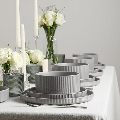 Stone Lain Haven Stoneware 24-Piece Dinnerware Set, Grey - Plates and Bowls Sets for 8, Elegant Dish Set, Includes Dinner Plates, Salad Plates Cereal Bowls, Microwave & Dishwasher Safe