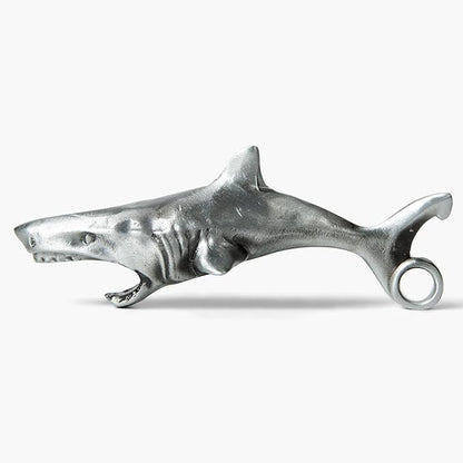 Great White Shark Bottle Opener - Heavy Duty Beer & Soda Cap Opener - Unique Ocean Theme Bar Tool - Fun Beach House Kitchen Gadget Gift (Antique Silver)