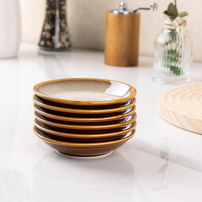 LERATIO Ceramic Soy Sauce Dishes of 6, Reactive Glaze Dipping Sauce Cups/Bowls for Kitchen, 3oz Small Bowls for Side Dishes, Snacks, Sushi, Condiment, Dishwasher Safe - Khaki