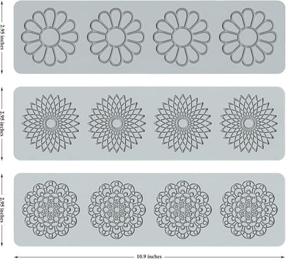 Embossing Lace Fondant Molds, Multi Circle Flowers Lace Mat Wedding Cake Decoration Tool, Rattan Shaped Cupcake Mat Silicone Molds Set of 3