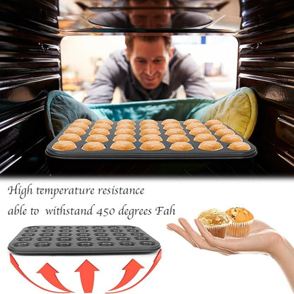 Muffin Pan, 2 Pcs 35 Cup Cupcake Pan Muffin Tin Non Stick Muffin Pan Steel Mini Muffin Tin For Baking Cheesecake Tailgate Party Supplies, Dishwasher Safe, 13.8 X 10.4 X 0.8 Inches