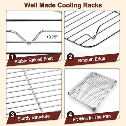TeamFar Baking Sheet with Rack Set (3 Pans + 3 Racks), 17.6/12.5/10.5 Inch Stainless Steel Cookie Sheet Baking Pans Tray and Cooling Racks for Cooking Roasting, Non-Toxic & Heavy Duty, Dishwasher Safe