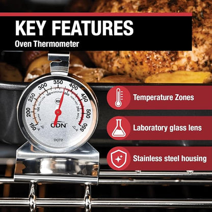 CDN Oven Thermometer ProAccurate®, Easy-to-Read 2"" Dial, Stainless Steel Housing, Temperature Zones, Stand or Hang, Monitor Oven Temperatures, NSF Certified - DOT2