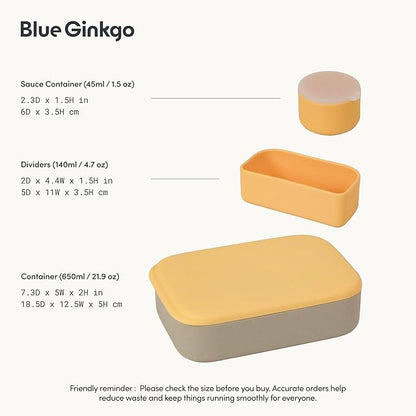 BLUE GINKGO Silicone Lunch Box Set – Durable Heavy-Duty Silicone Bento Box, Microwave, Freezer, Dishwasher Safe – Airtight, BPA Free (Made in Korea, Grey)