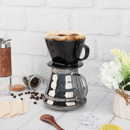 Segarty #2 Pour Over Coffee Maker, Single Cup Black Ceramic Coffee Dripper, 1 Set Size No.2 Reusable Filter Cone Drip Holder Slow Brewer with 3 Holes Flat Bottom for Travel, Camping, Office, Home