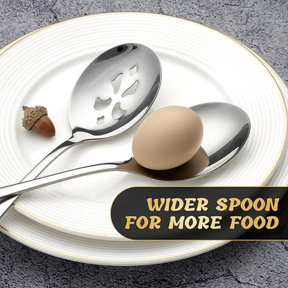 4 Piece Stainless Steel Serving Spoon Set - 2 Large, 2 Slotted,Dishwasher Safe,10-Inch, for Parties/Kitchen/Buffet/Catering
