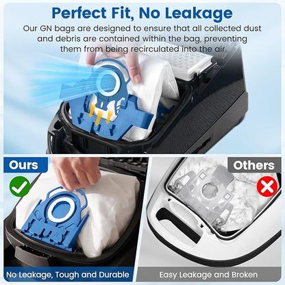 12 Pack 3D Airclean GN Vacuum Bags Compatible with Miele Classic C1, Complete C1, Complete C2, Complete C3, S227 S240, S270, S400, S2, S5, S8 Series Canister Vacuum Cleaner