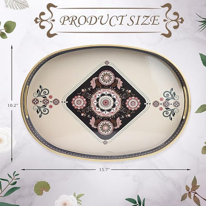 Oval Plastic Serving Tray with Handles, Elegant Decorative Tray for Coffee Table, Ottoman, Living Room, Kitchen, Outdoor Use. 10"*16"*1.4" C