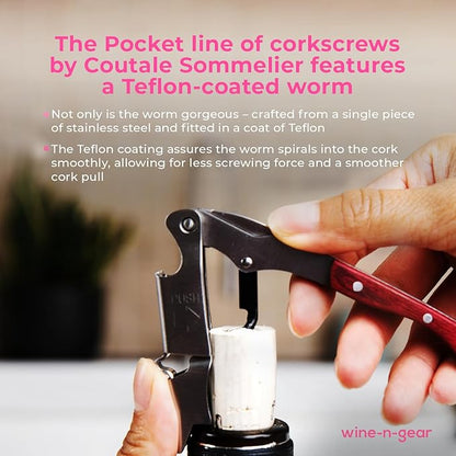 Pocket Prestige Waiters Corkscrew By Coutale Sommelier - Rosewood - French Patented Spring-Loaded Double Lever Wine Bottle Opener for Bartenders and Gifts - Sharp Micro-Serrated Knife