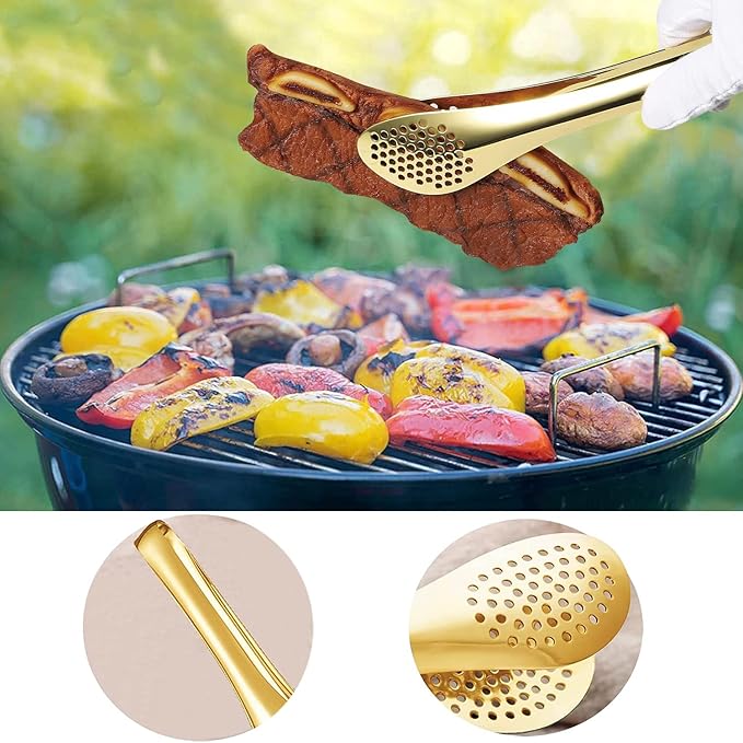 4 PCS Serving Tongs 9 Inch Buffet Tongs Stainless Steel Serving Utensils for Salad Buffet Appetizer Dessert Food Parties, Gold