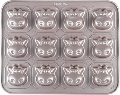CHEFMADE Cows Cake Pan, 12-Cavity Non-Stick Animal Muffin Bakeware for Oven Baking (Champagne Gold)