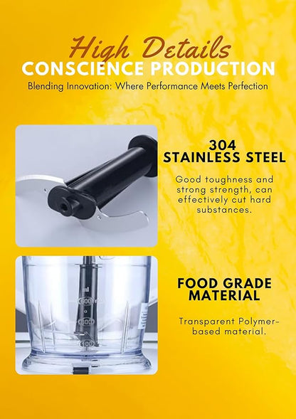 MegaWise Pro Titanium Reinforced 5-in-1 Immersion Hand Blender, Powerful Motor with 80% Sharper Blades, 12-Speed Corded Blender, Including 500ml Chopper, 600ml Beaker, Whisk and Milk Frother (Red)