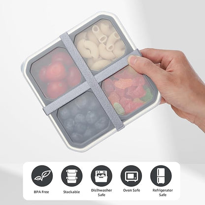 4 Pack Stainless Steel Snack Containers with Lids 4 Compartment Lunch Box for Adults & Kids Meal Prep Bento Box Containers Reusable