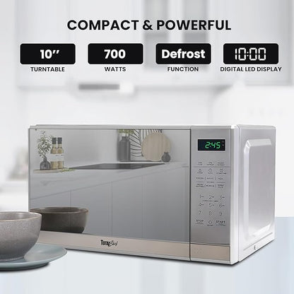Total Chef 0.7 Cu Ft Microwave Oven - Countertop Small Kitchen Appliance, Stainless Steel Microwave with Digital Touch, Pre-Set Functions, 10” Turntable, 700 Watt