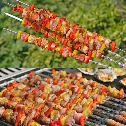 12 Pack Kabob Skewers BBQ Barbecue Skewers Stainless Steel Sticks 22 Inch Heavy Duty Large Wide Reusable with Nonslip Wooden Handle Ideal for Shish Kebab Chicken Shrimp and Vegetables