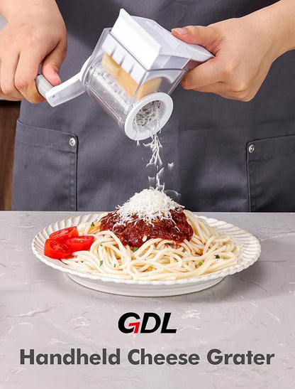 GDL Cheese Grater Hand Crank, Kitchen Rotary Grater Handheld, Dishwasher Safe Parmesan Cheese Grater with Stainless Steel Blade for Hard Cheese,Chocolate,Nuts, White
