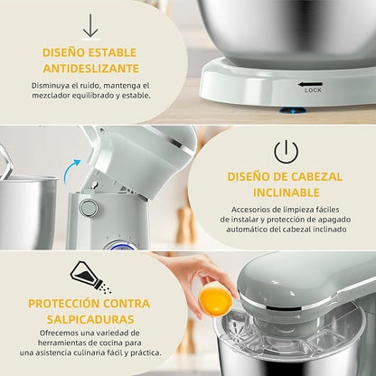 Electric Stand Mixer,10 Speeds Tilt-Head Food Mixer, 3-IN-1 Kitchen Mixer for Daily Cooks with 6QT Bowl,Dough Hook, Beater, Whisk (Morandi Green, Dishwasher safe)