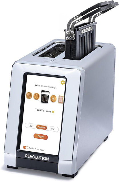 Revolution (Bundle) R180 Connect Touchscreen Smart Toaster + Toastie Press – Choose from 6 Bread Types, 7 Browning Levels, & Toastie Press Mode (Stainless Steel, 2-Slice)