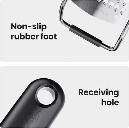 Coarse Grater for Cheese & Vegetables - Non-Slip Grip | Dishwasher Safe Stainless Steel (Black)
