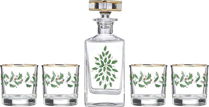 Lenox 896709 Holiday 5-Piece Decanter & Whiskey Glass Set, Christmas Dinnerware, Hosting