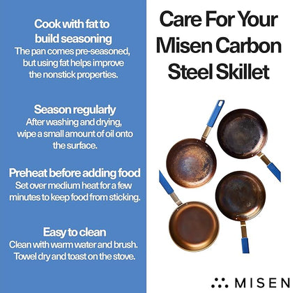 Misen 8 Inch Pre-Seasoned Carbon Steel Fry Pan – Lightweight, Even Heating, Heat Retention – Oven Safe to 500°F – Ideal for Searing, Sautéing, and Frying – Versatile Durable, Easy to Clean