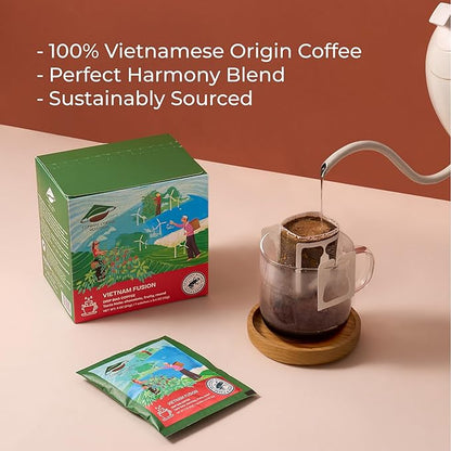 Conihat Drip Coffee Bags - Vietnamese Premium Arabica & Robusta Blend, Medium Roast, Chocolate & Fruity Notes, Smooth & Balanced, Perfect for Office, Traveling & Camping, Single Serve Pour Over Filter Bags, Single Origin, 7 Servings
