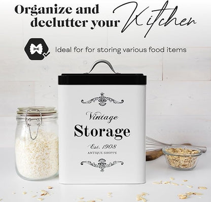 Amici Home Antique Shoppe Metal Canister | Dry Food Storage Container | Push Top Lid | 208 Ounce Capacity | Vintage Square Canister for Kitchen Countertop