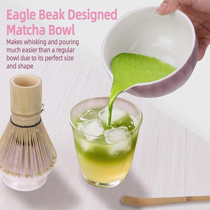 Matcha Whisk Set,4pcs Matcha Set Whisk and Bowl with Spout,Ceramic Matcha Whisk Holder,Scoop(Chashaku),Matcha Kit for Matcha Lovers Kitchen Matcha Accessories,Ideal Gift Christmas(Gradient Purple)