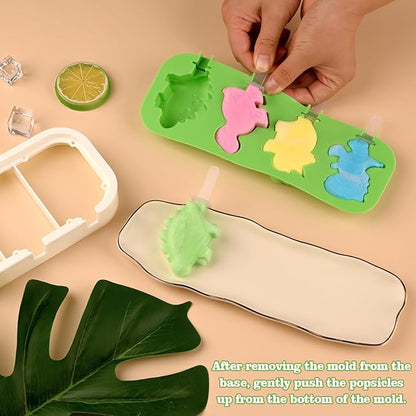 WMKGG Mini Cartoon Silicone Popsicle Molds for Kids, 2 PCS Popsicles Molds with Sticks and Lids, Stackable Small Ice Pop Mold,Rocket Dinosaur Car Ship Shape