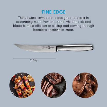 Messermeister Avanta 5” Fine Edge Steak Knife Set - German X50 Stainless Steel - Rust Resistant & Easy to Maintain - Includes 4 Steak Knives