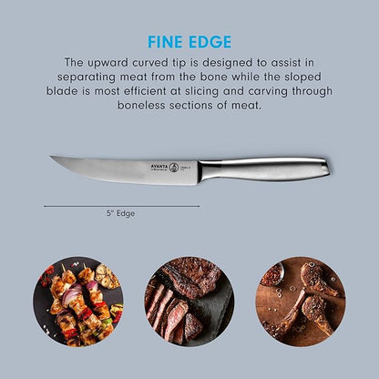 Messermeister Avanta Forged 5” Fine Edge Steak Knife Set - Pack of 2 - German X50 Stainless Steel - Rust Resistant & Easy to Maintain - 8 Steak Knives Total