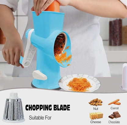 Cheese Grater MultiFunction Rotary Cheese Grater Hand Crank – Cheese Shredder Effortlessly Shred,Slice,Chop.Applicable to Cheese, Vegetables,Fruits,Nuts,Non-Slip Suction Base,Easy to Clean (blue)