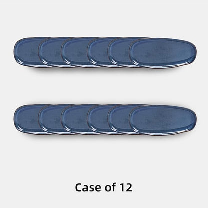 Organic Shape Restaurant Serving Tray 11.5 X 5.125", Commerical Grade Catering Stoneware Tray in Ir-regular Organic Shape, Chip & Scratch Resistant, Glossy Reactive Glaze Blue, Case of 12