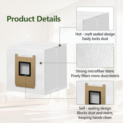 10 Pack Dust Bags Compatible with Eufy E28 Omni/E25 Omni Robot Vacuum, Heavy-Duty 4-Layer Replcement Bags, 3L Large Capacity Disposable Bag