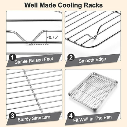 TeamFar Baking Sheet with Rack Set (3 Pans + 3 Racks), 19.6/16/12.5 Inch Stainless Steel Cookie Sheets Baking Pans Trays and Cooling Racks for Cooking Roasting, Non-Toxic & Heavy Duty, Dishwasher Safe