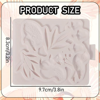 1Pcs Cute Hedgehog Squirrel Silicone Mold, Mushroom Leaf Chocolate Fondant Mold for Cake Decoration, Biscuits, Candy, Sugar Craft, Flower Paste, Clay, Resin Craft, Pendant, Home Decor
