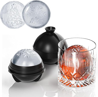 Novelty Christmas Snowflake Tree Ball Ice Maker Mold Set of 4, Funny Christmas Snowflake Tree Gifts for Women, 2.36" Large Sphere Round Ice Cube Molds for Whiskey, Bourbon, Cocktails