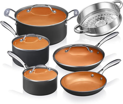 GOTHAM STEEL 15 Pc Ceramic Cookware Set, Ceramic Pots and Pans Set Non Stick with Cooking Utensils and Steamer, Non Toxic PFOA PFOS Free, Premium Stay Cool Handles, Oven & Dishwasher Safe
