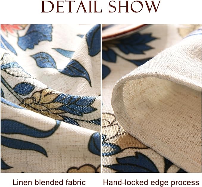 patdrea Designer Blue Tablecloth for Rectangle Table,Vintage Linen with Leaves and Floral Pattern Tablecloths,Farmhouse Decor Cover for Kitchen Dining Christmas,Thanksgiving,55"x79"-Ivar a