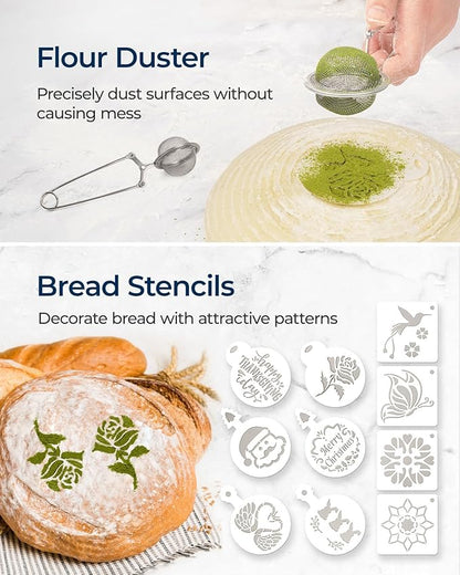 Banneton Proofing Basket Set of 2, 10 Inch Round & Oval Cane Bread Proofing Baskets with Sourdough Bread Baking Supplies, Bread Making Kit