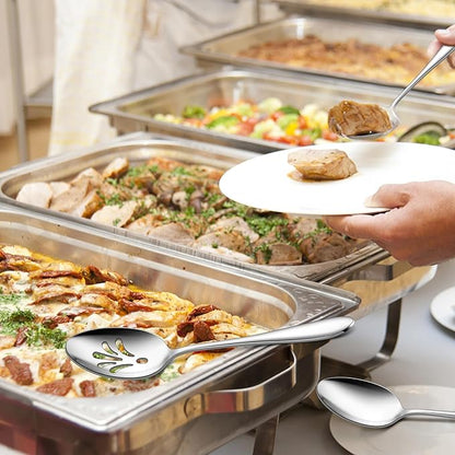 Stainless Steel Slotted Serving Spoons, E-far 4-Piece Metal Tablespoons Hostess Serving Utensils Set for Catering Buffet Party Kitchen Restaurant, Dishwasher Safe