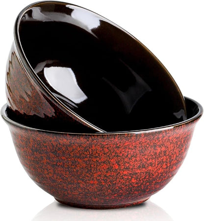 Hasense Serving Bowls, 84 Ounce Ceramic Mixing Bowls Set of 2 for Kitchen, Large Salad Nesting Bowls for Cooking,Baking,Soup,Pasta,Fruit, Microwave & Dishwasher Safe(Red)