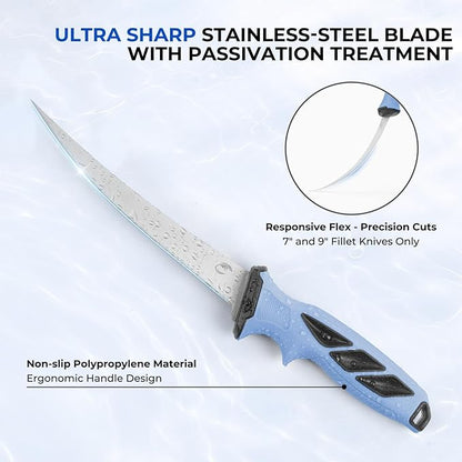 Calamus SwiftGlide Fillet Knife Kit Combo, Fishing Bait Knife and Filet Knives, G4116 German Stainless-steel Blades, Non-slip Handle, Fish Scaler, Non-slip Grip Gloves, Sharpening Rod, Storage Bag