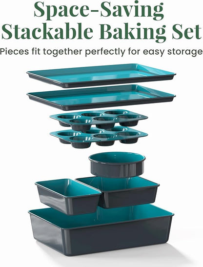 Larder & Vine 8-Piece Bakeware Set | Non-Stick Baking Set with Ceramic Finish | PFAS, PFOA, PTFE, and BPA Free Baking Essentials | Baking Sheets, Muffin Tins and Assorted Baking Pans | Bondi